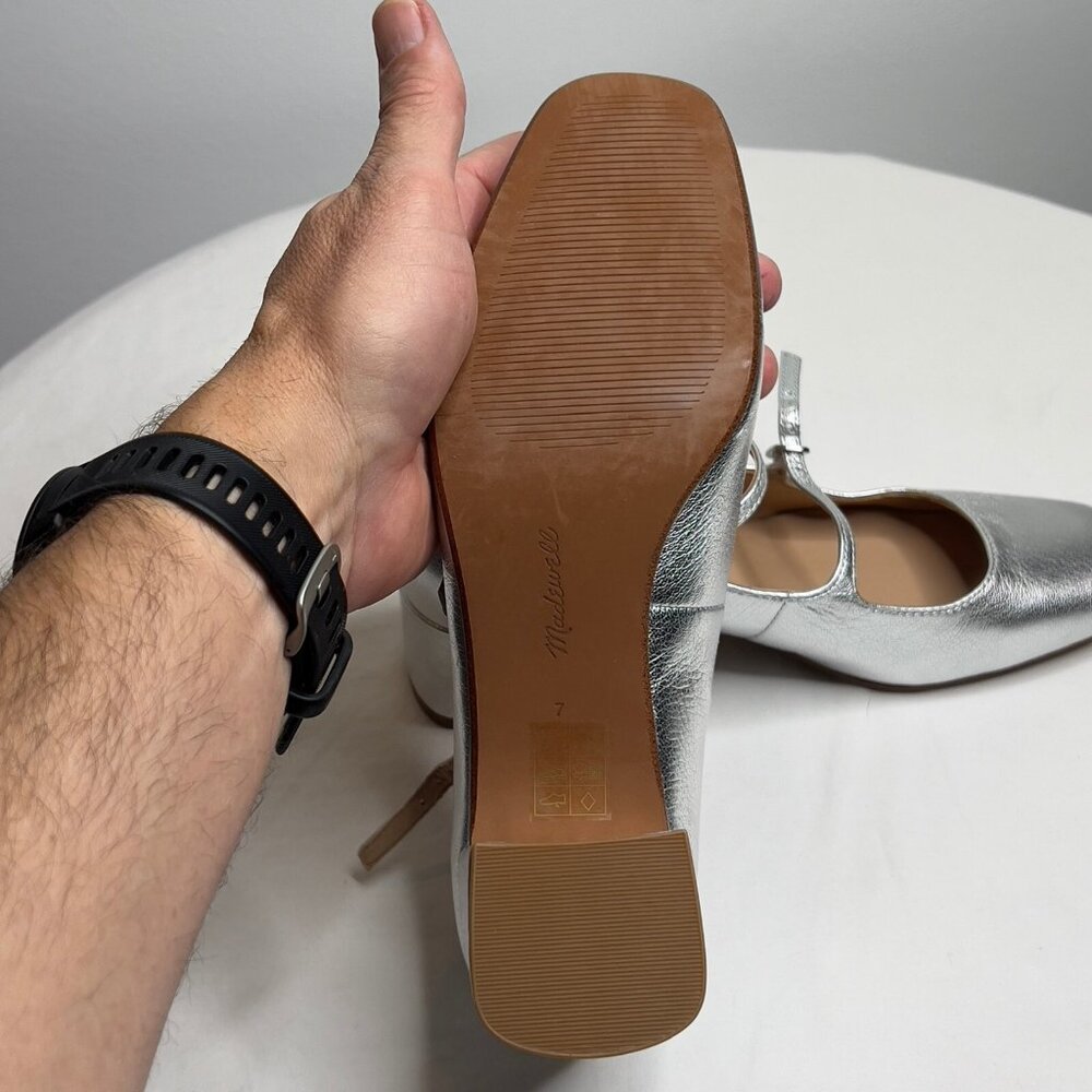 Madewell Silver Metallic Mary Jane Block Heel Pumps - Picture 8 of 11